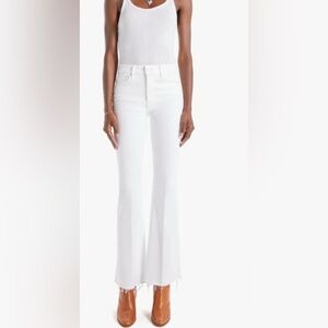 MOTHER The Weekender Fray Flare Jeans in Glass Slipper White Women's size 27